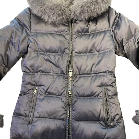 Prada Authentic Silver Gray Short Down Puffer Quilted Fox Fur Hood 40/XS $1500 - Picture 14 of 16